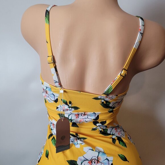 NWT - Smismivo Yellow Floral One-Piece Swimsuit With Ruched Front & Adjustable S - Picture 13 of 16